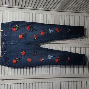 Faded Glory Women's Red Rose Patch Stretchy Denim Jeans Plus Size 16